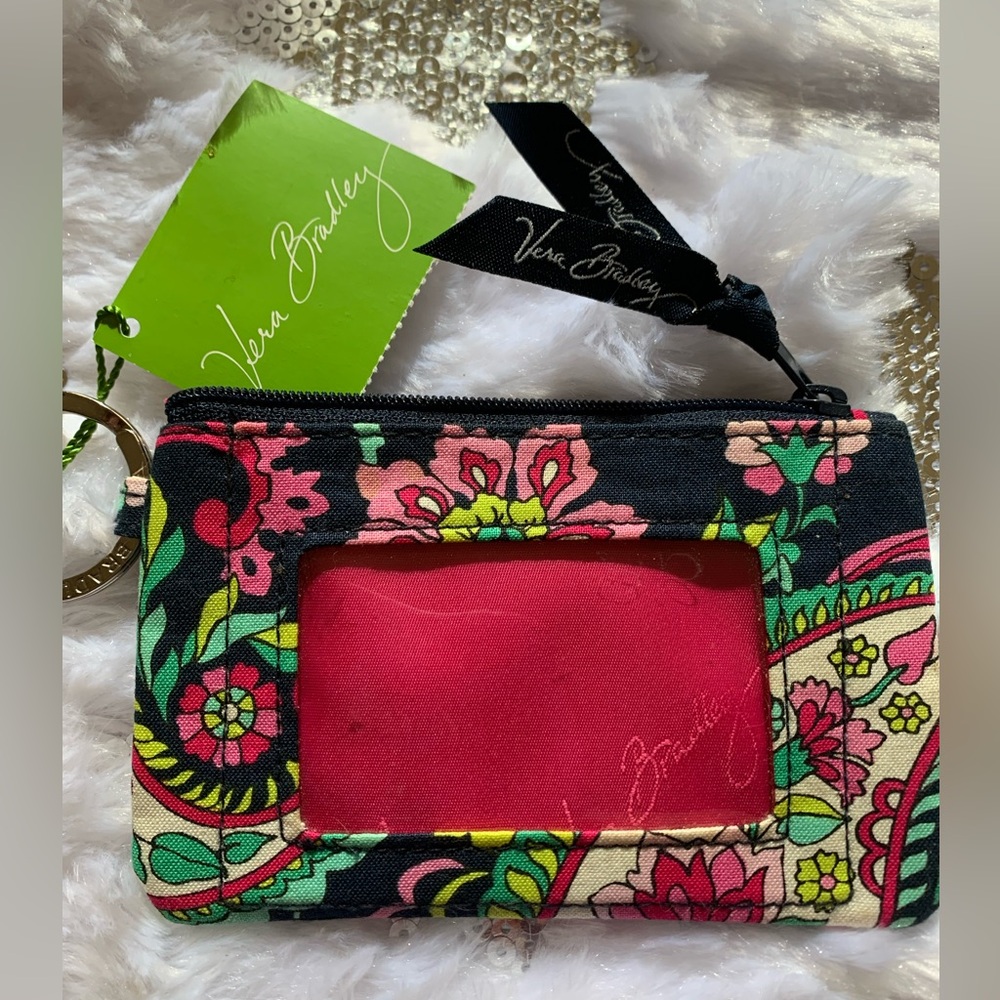 Vera Bradley pedal Paisley zip ID wallet with keychain holder blue